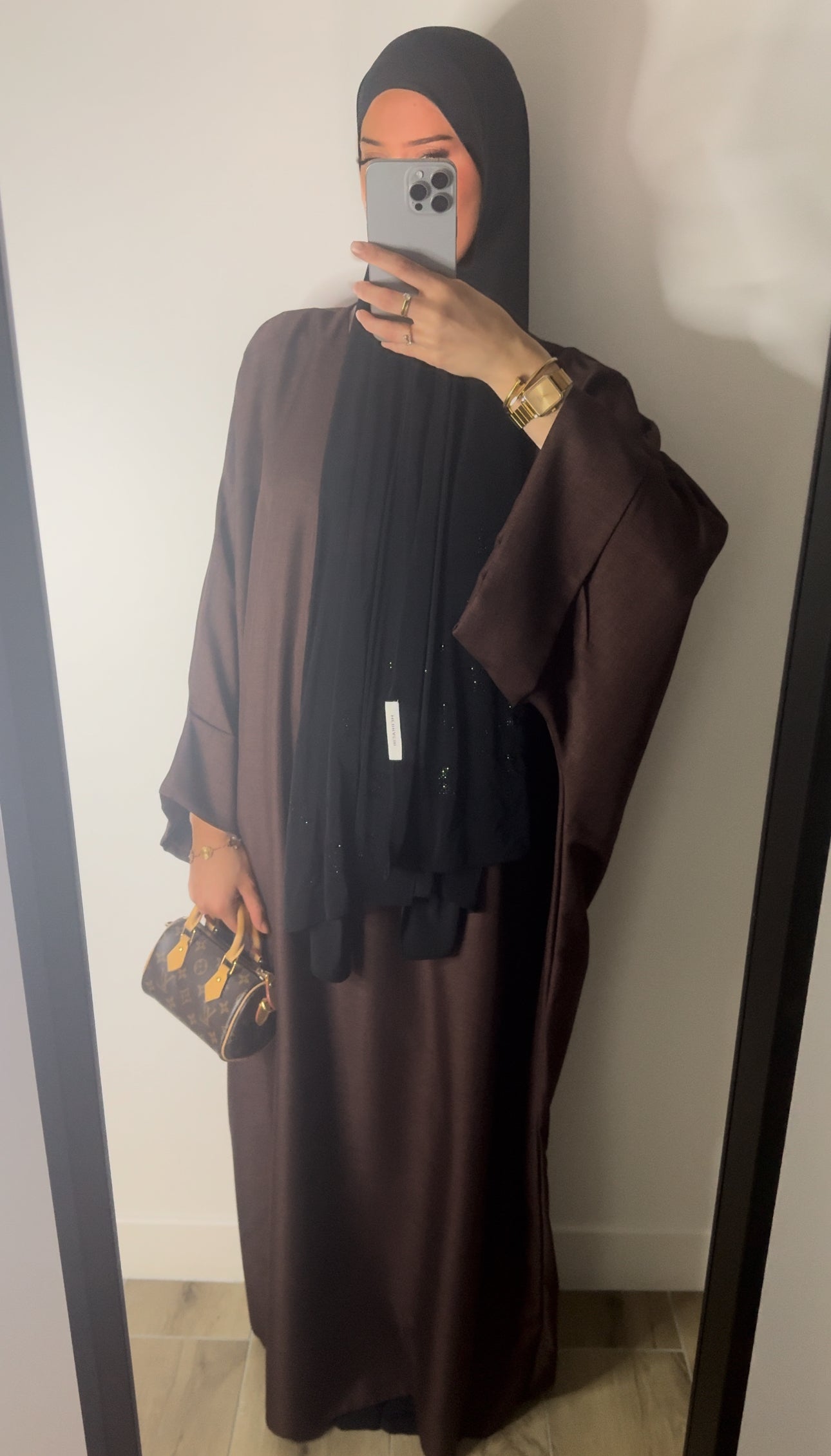 Abaya Effet Lin Marron