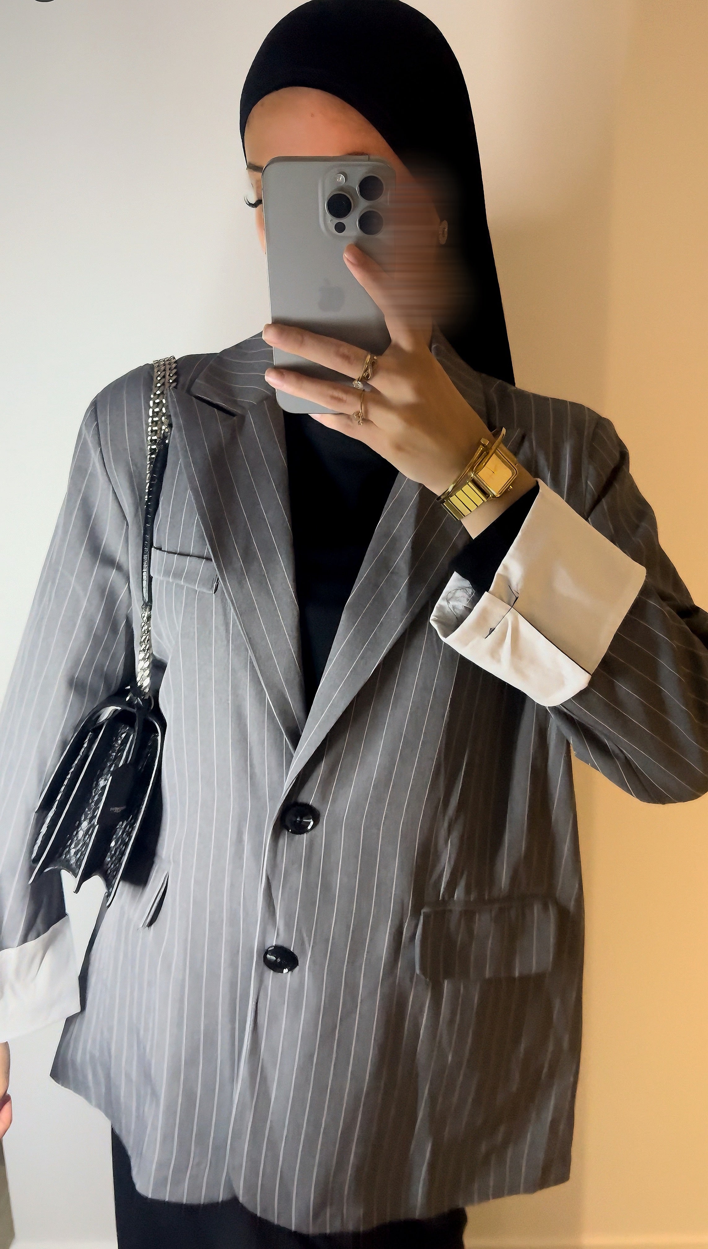 Blazer Rayé Gris Foncé