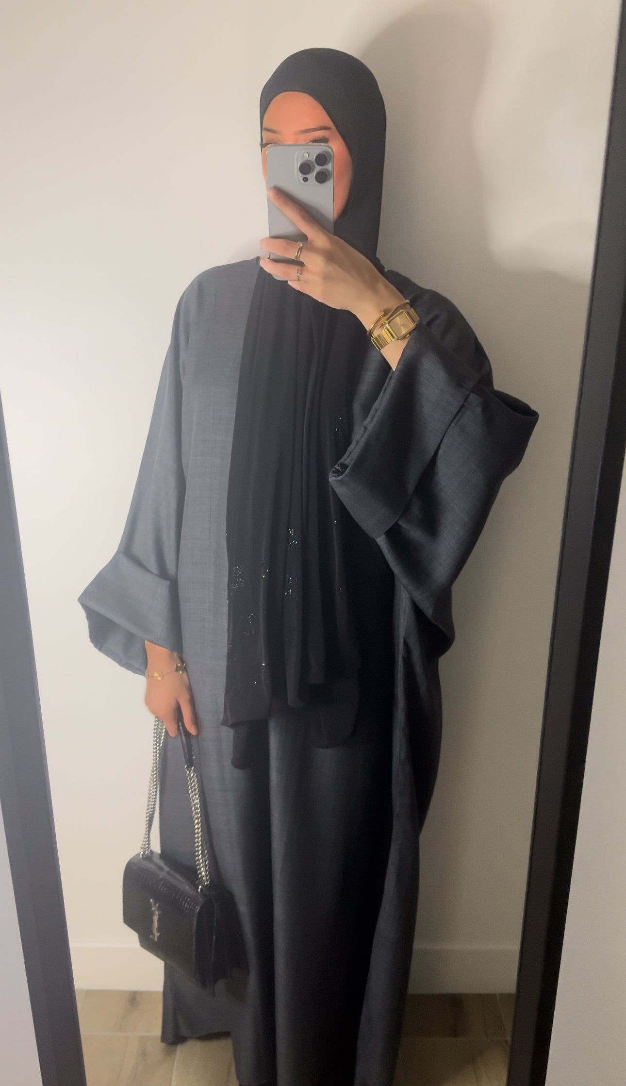 Abaya Effet Lin Grise