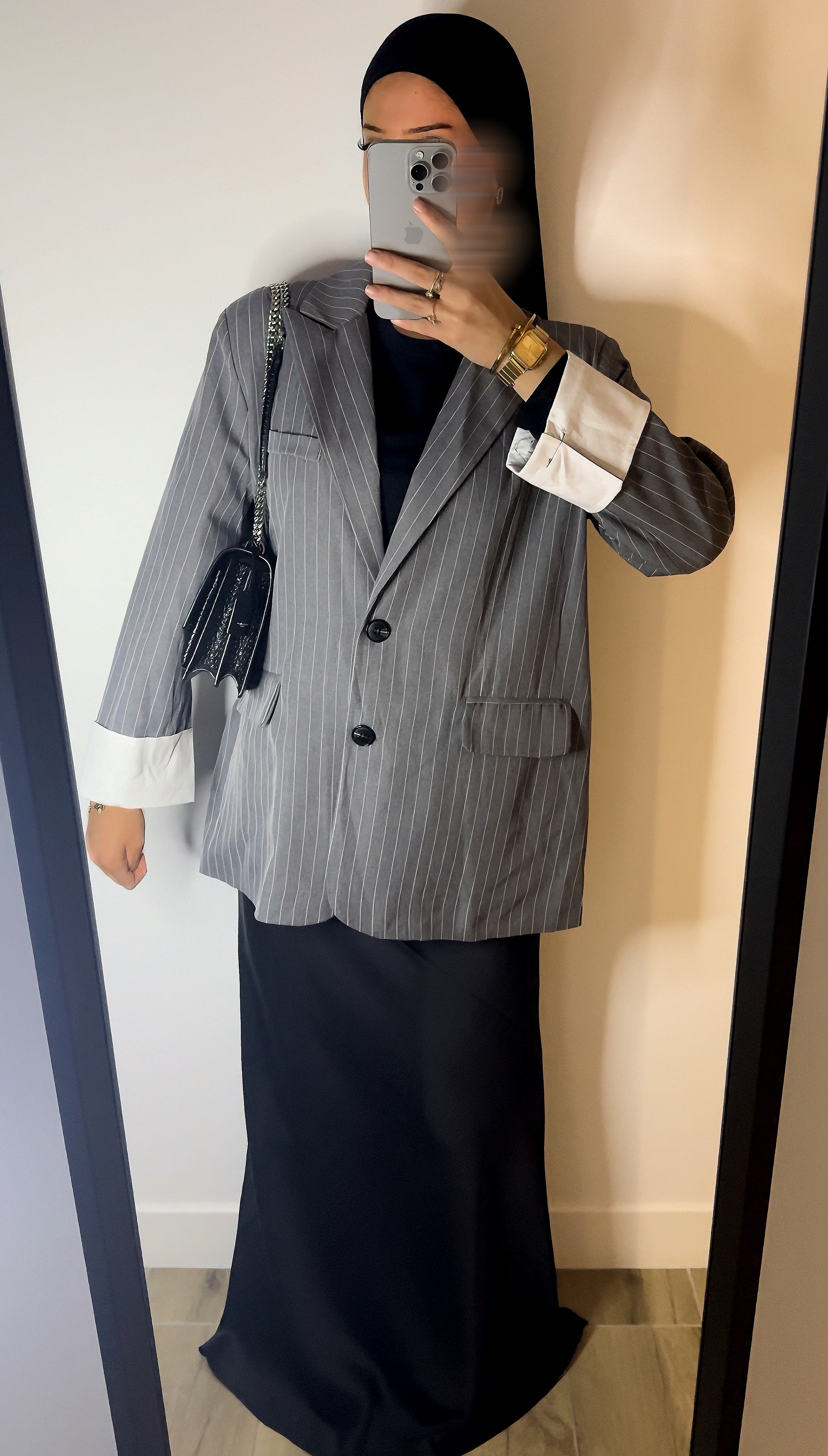 Blazer Rayé Gris Foncé