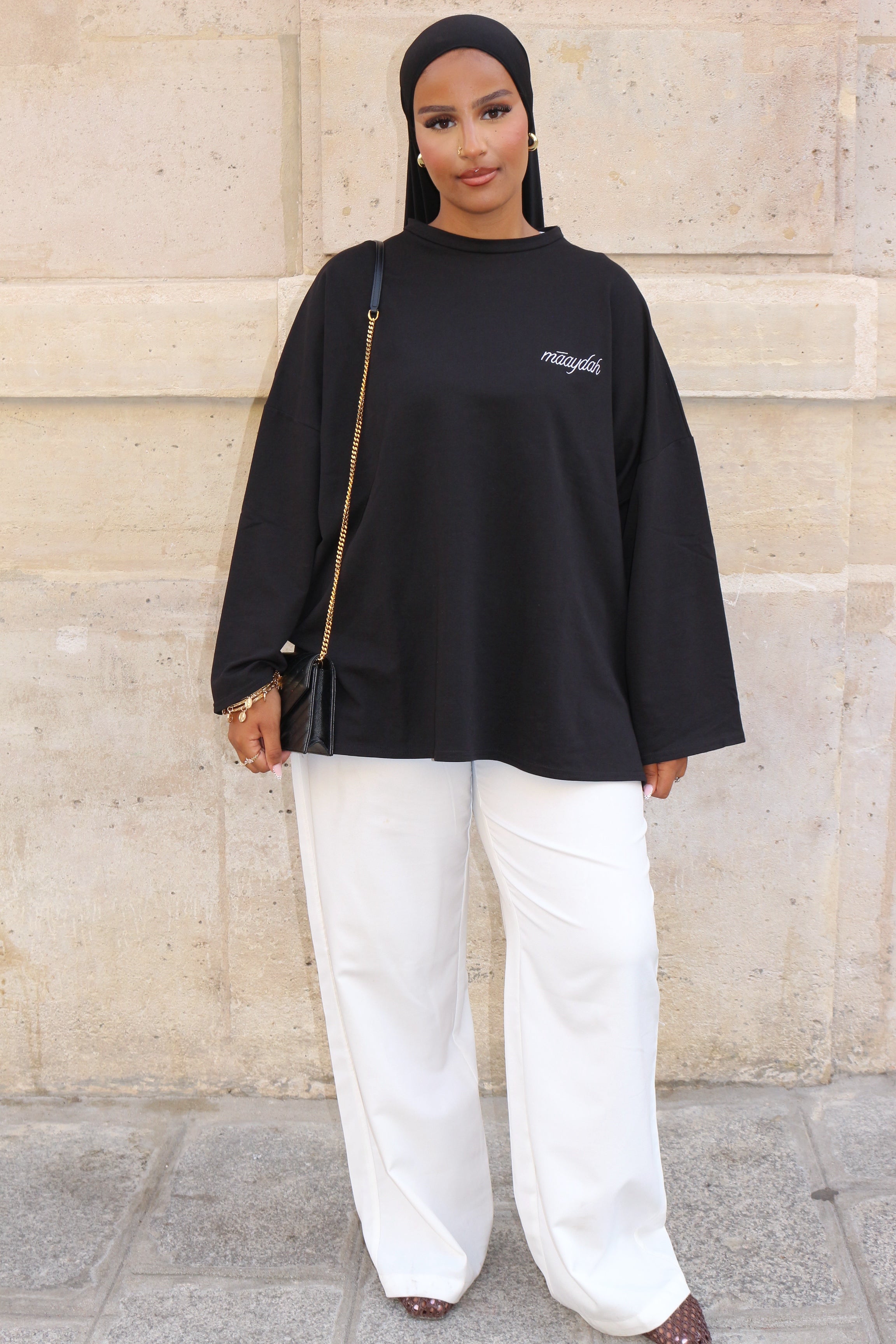 T-SHIRT SIGNATURE NOIR LOGO BLANC