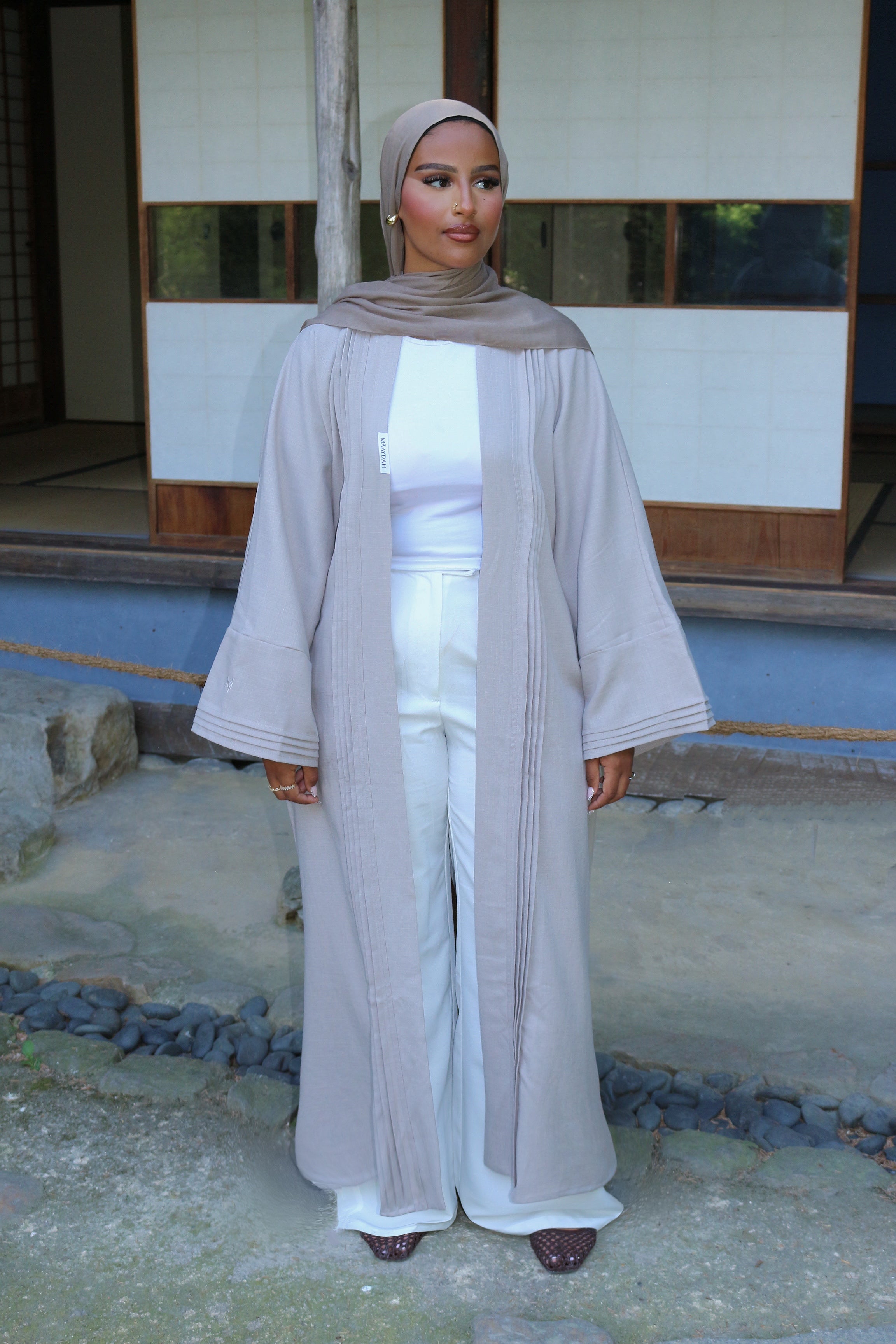 KIMONO EFFET LIN TAUPE