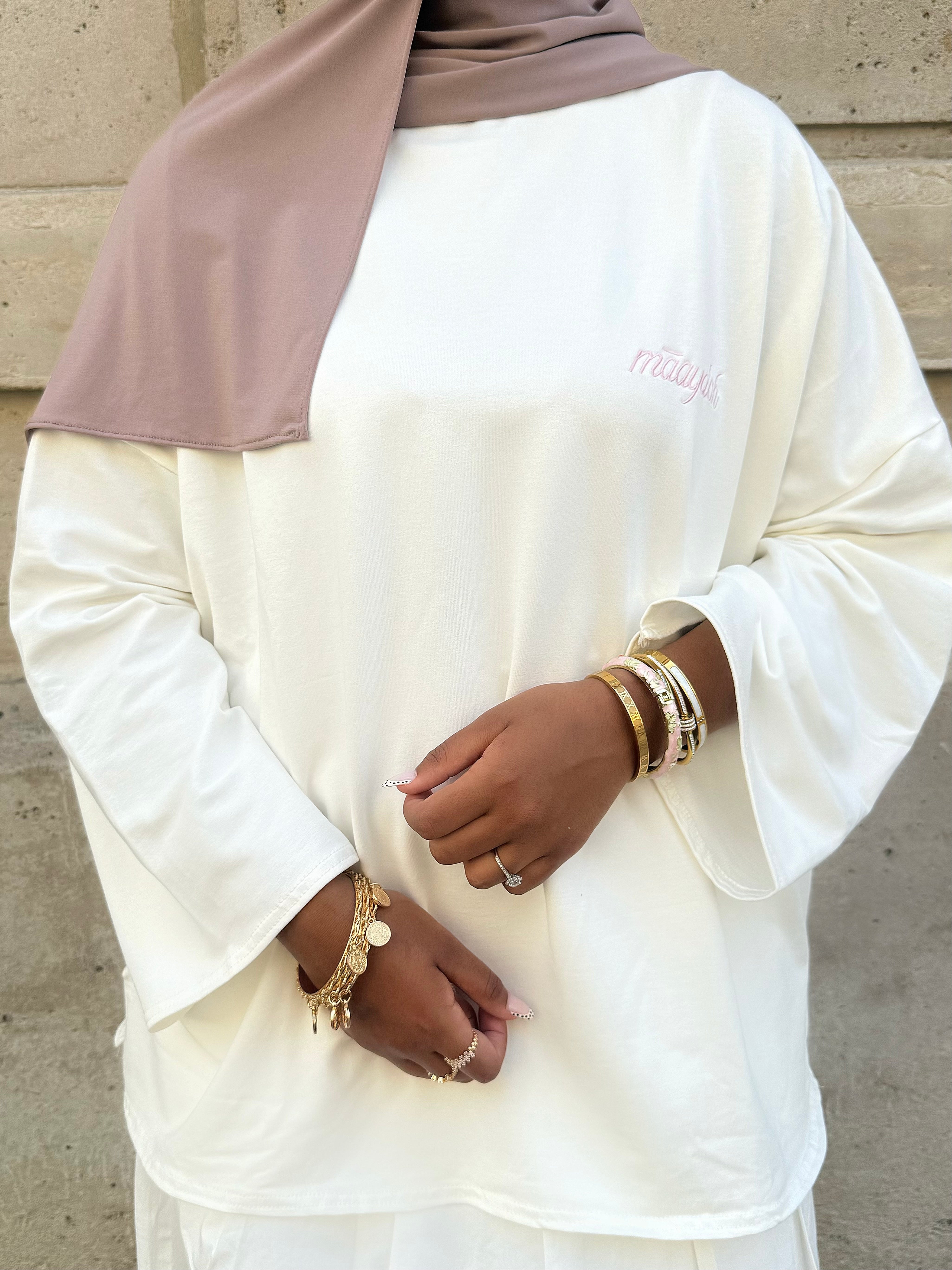 T-SHIRT SIGNATURE BLANC LOGO ROSE